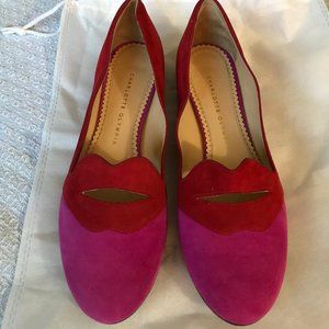 Charlotte Olympia Bisoux Suede Lip Loafers